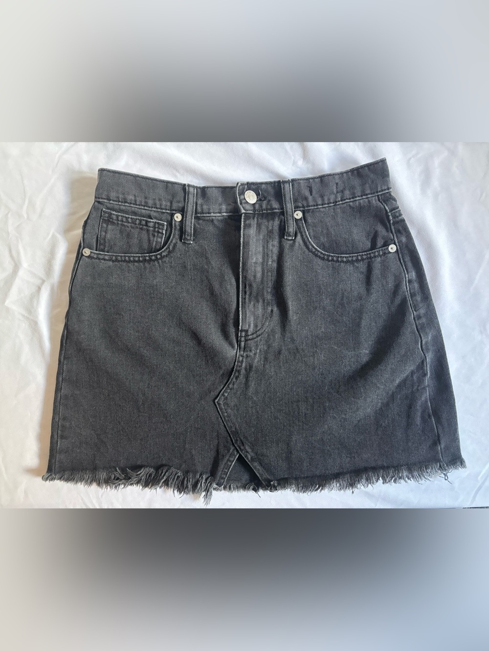 Madewell Black Denim Mini Skirt with Raw Hem